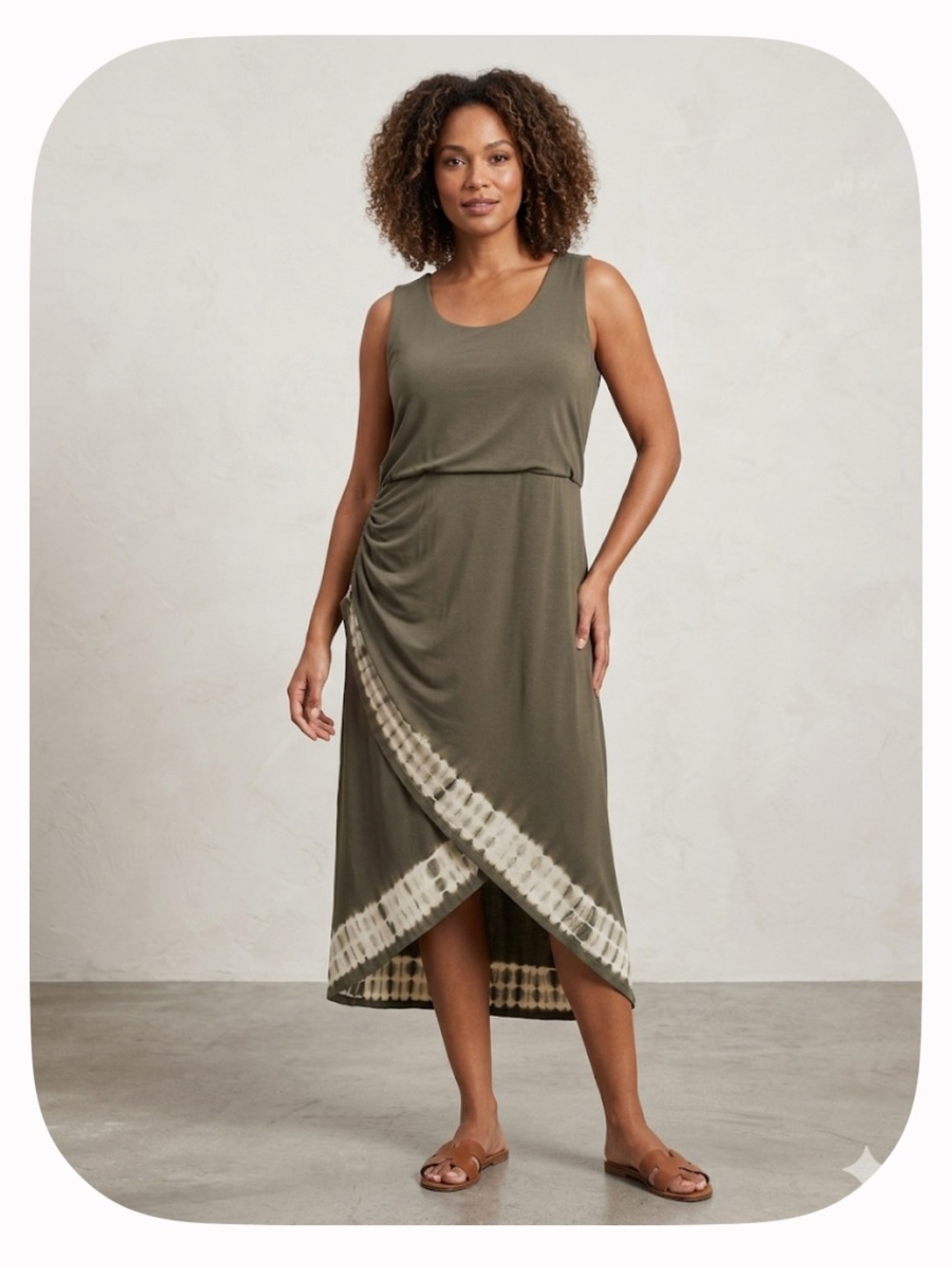 Chico’s Olive Green Tie Dye Faux Wrap Midi Dress Plus SZ 20